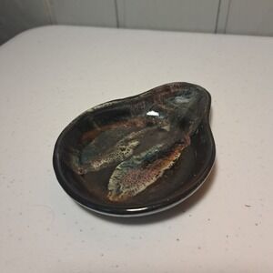Frog Pond Handmade Glazed  Studio Art Pottery Trinket Spoon dish Multicolor